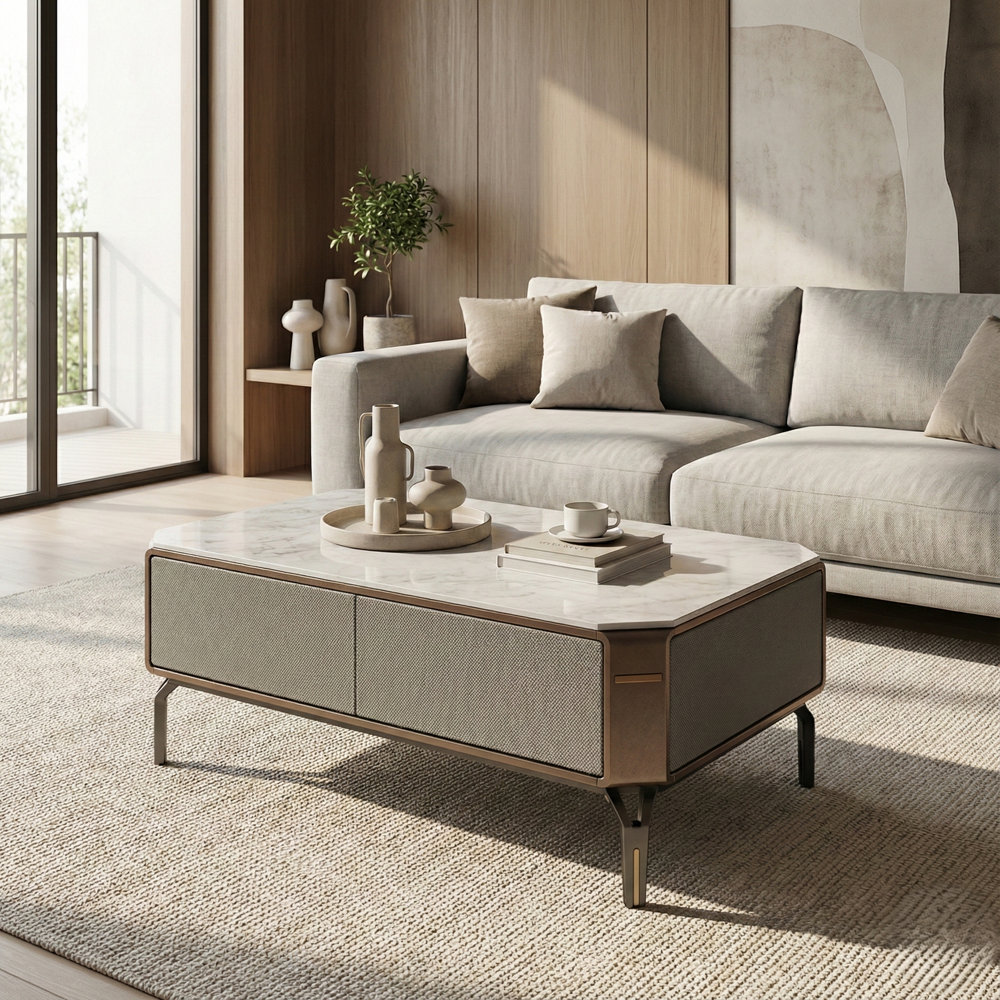 Satin Stone Storage Coffee Table